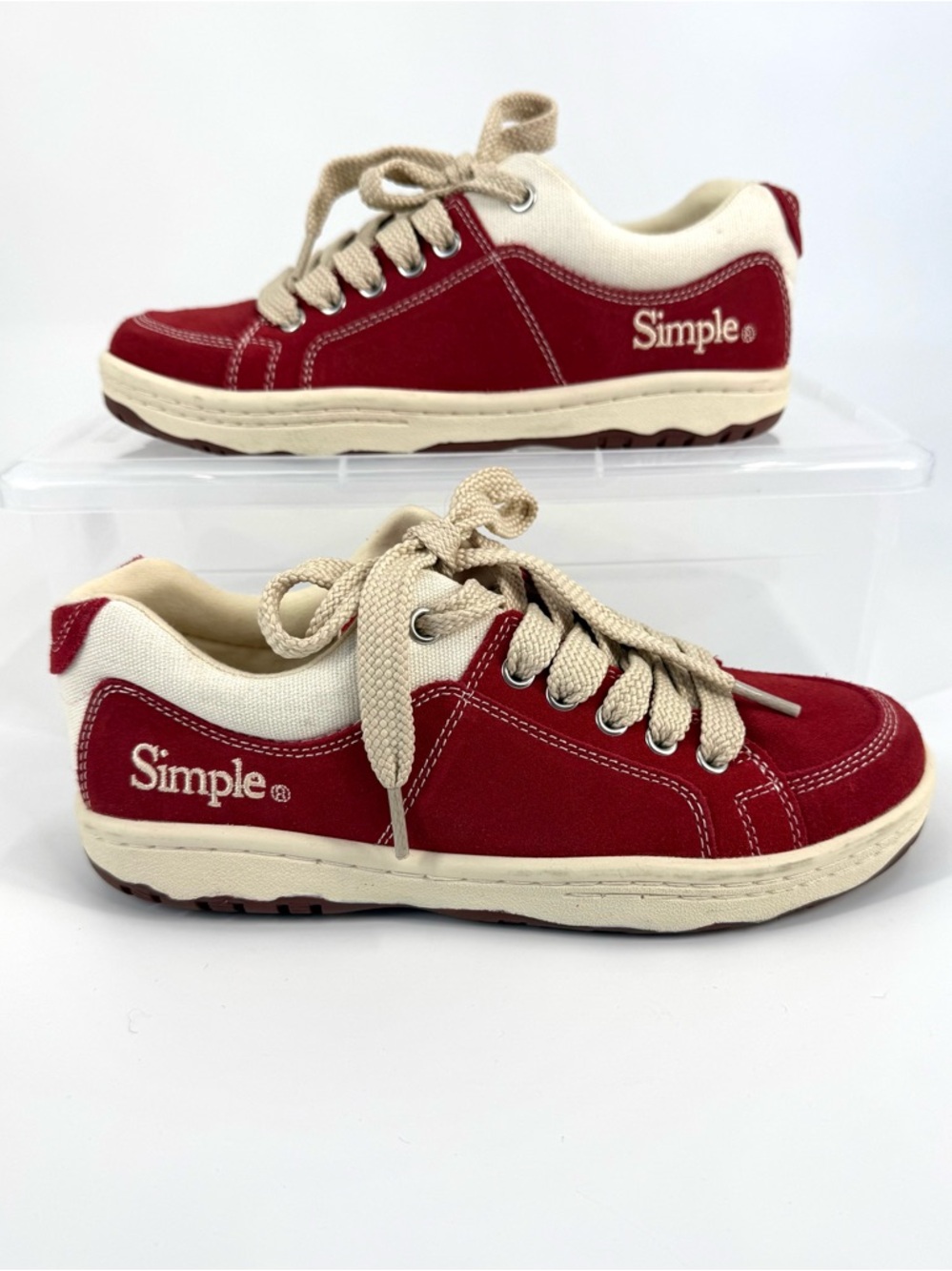 Vintage 90's Y2K Style Suede Low Top Skate Shoes, Simple OS Cherry/Cream, Size 7